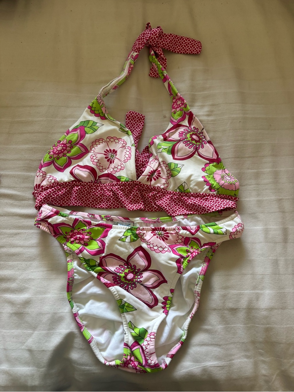 VENUS Pink & Green Floral Halter Swimsuit - size 10 Bottom size “L” Top